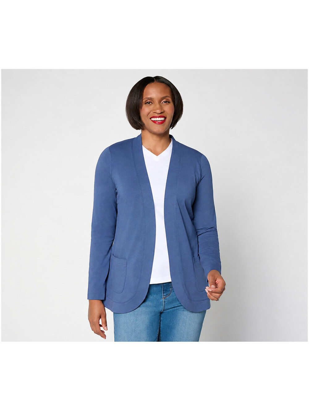 Denim & Co. Essentials So Soft Jersey Open Front Cardigan Indigo,Size 2X